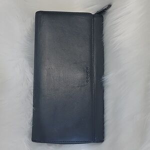 COACH VTG Smooth Black Leather Checkbook Insert Long Trifold Snap Closure Wallet